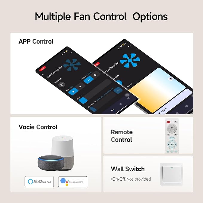 Ceiling Fans With Lights,52 Inch Smart Ceiling Fan, Remote/App Control, Compatible with Alexa/Google Assistant,Reversible,Dimmable,Adjustable Color Temperature,6 Speeds,Timer(Gray)