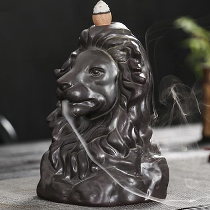 Incense Burner Aroma Diffuser backflow Incense Home Decoration Lion Head Statue + 20pcs Cone Incense