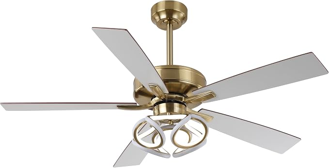 52" Gold Ceiling Fans with Lights and Remote/APP, RGB Color Changing LED Lighting Ceiling Fan, Indoor Outdoor Modern Luxury White and Gold Ceiling Fan for Living Room, Bedroom, 3CCT, 6 Speeds