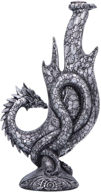 Nemesis Now Dragon Incense Burner - 24 cm Incense Backflow Waterfall - Mythic Decor for Collectors & Fans - Rune Base & Metallic Silver Dragon