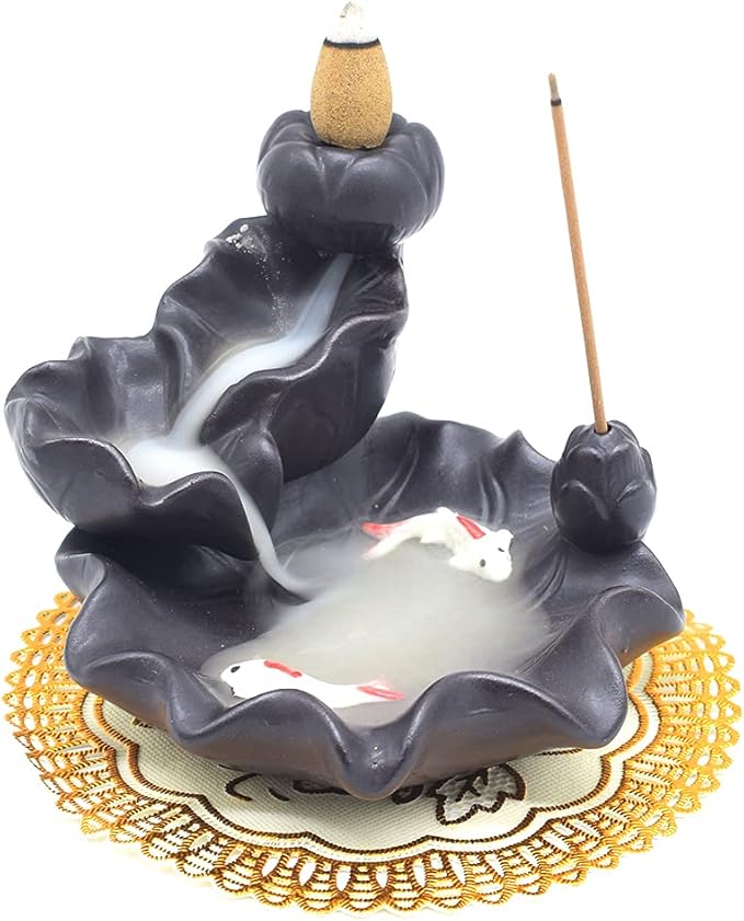 Ceramic Waterfall Backflow Incense Burner Holder, Home Aromatherapy Decoration Ornament with 30 Backflow Incense Cones and 50 Incense Sticks