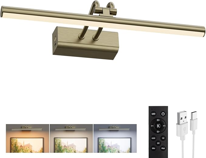 Picture Light for Wall, Antique Brass, Battery Operated