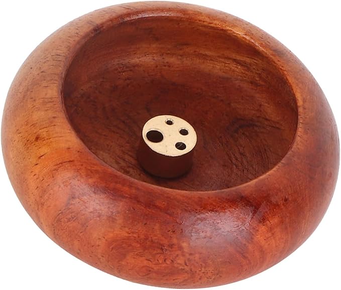 Mini Incense Holder, 6cm Wooden Round Incense Stick Holder Bowl Ash Catcher(Rosewood)