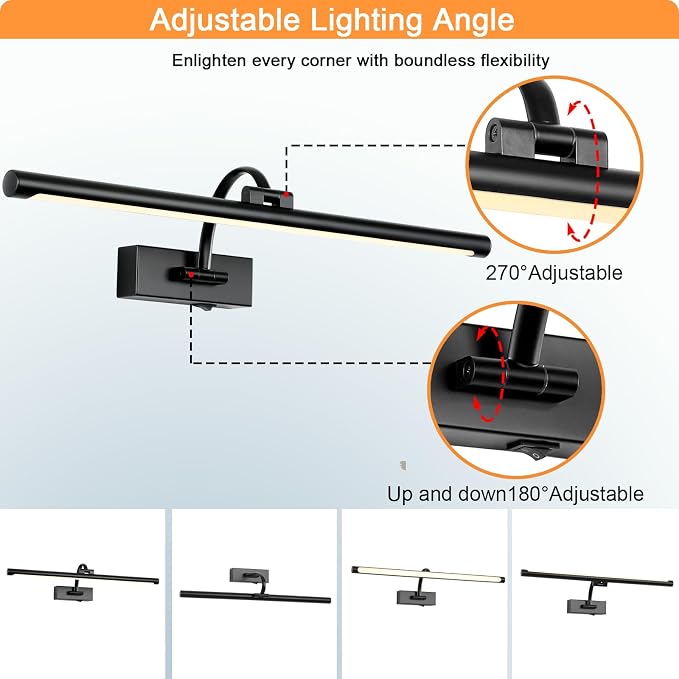 Tassuowell Picture Light Battery Operated with Remote, 3CCT Dimmable Picture Light for Paintings, Black Rechargeable 24 inch Battery Operated Wall Sconce for Art Lighting Gallery Portrait Artwork