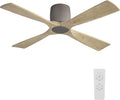 WINGBO 48 Inch Ceiling Fan Without Light, Solid Wood Flush Mount Ceiling Fan with Remote Control, Reversible Quiet DC Motor, 4 Blades,6-Speed, for Bedroom & Living Room, Graphite Finish +Gray Blade