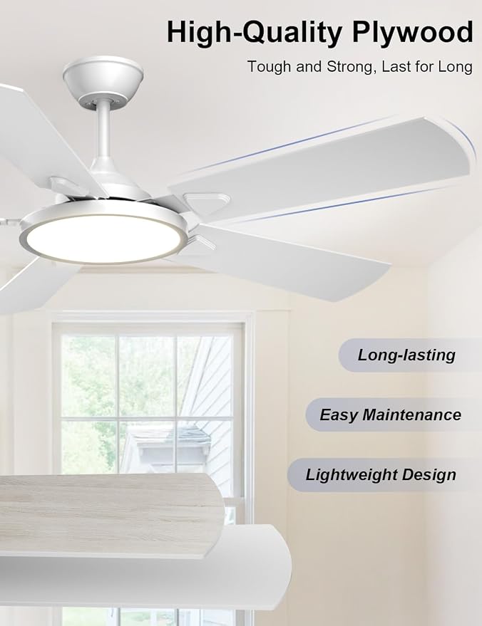 OJX Ceiling Fans with Lights, 52 inch Ceiling fan with Light and Remote/APP Control, 3CCT, Quiet DC Reversible, Dimmable, Modern Black Ceiling Fa for Bedroom, Living Room, Kitchen, Indoor/Outdoor Use