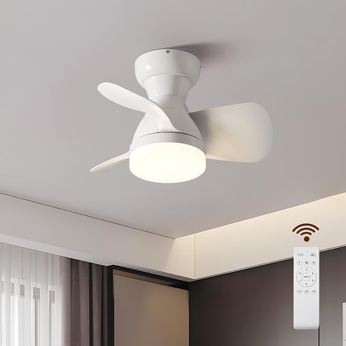 20 Inch Ceiling Fan with Light, 3 ABS Blades, White Small Ceiling Fan with Remote Control, Suitable for Living Room, Dining Room, Bedroom