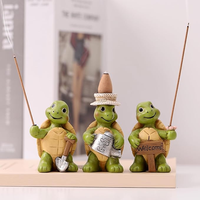 Turtle Incense Holder for Sticks and Incense Cone Holder, Mini Resin Turtle Figurines Incense Stick Holder, Cute Incense Burner for Yoga Meditation Home Office Decor,Turtles Gifts for Women (Set of 3)