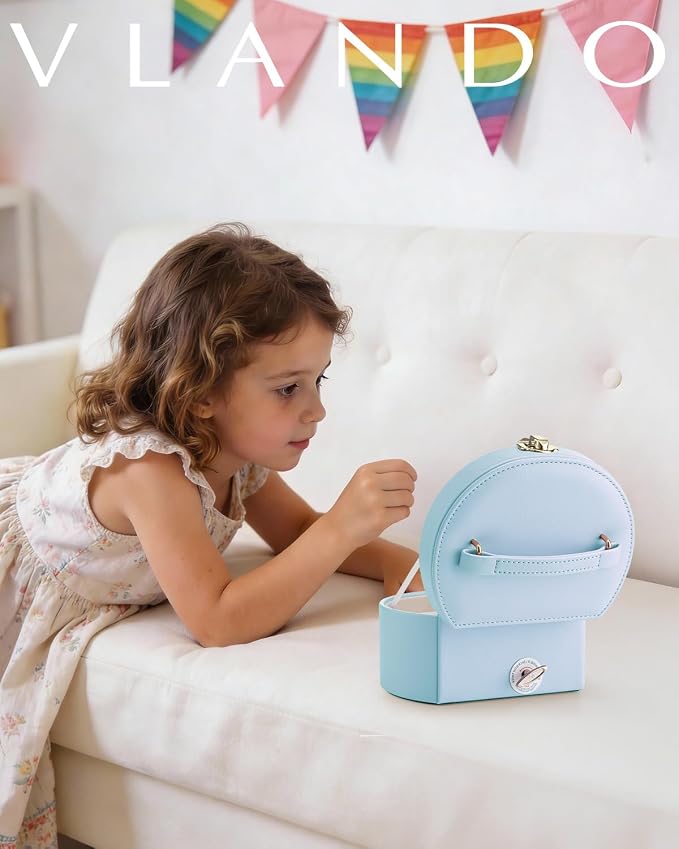 VLANDO Bithday Gift for Girl - Musical Jewelry Box for Girls, Small Kid Music Box with Ballerina for Party Bedroom Decor, Gifts for Girls Kids - Blue