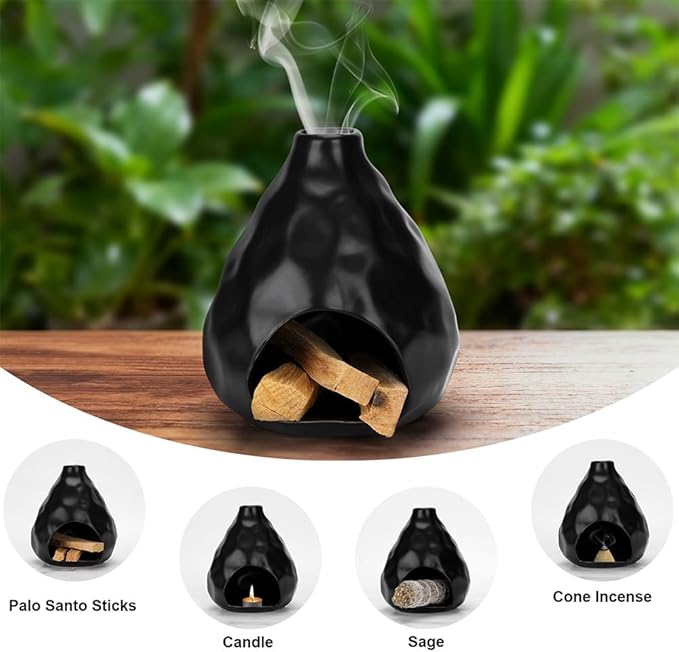 Incense Holder & Smudge Pot for Sage, Palo Santo & Incense Sticks/Cones | Ceramic Heat-Resistant Burner for Home Aromatherapy & Smudging | Home Wellness Accessory