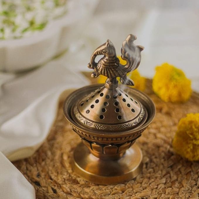 RITUALISTIC Konark Brass Loban Lamp Dhoop Holder Incense Burner Dhoop Dani Pooja Items Dhoop Batti Stand Sambrani Holder Pooja Room Decor 15.1x9 Konark Loban Lamp Perfect Valentine's Day Gifts Items