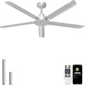 Ohniyou 60'' Industrial Ceiling Fan No Light for Patio, Garage, Silver | 6800 CFM Airflow, 35dB DC Motor, 5 Aluminum Blades, Remote/APP Control, Covered Outdoor Metal Fan