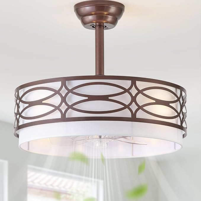 20" Brown Farmhouse Ceiling Fan with Light, Caged Fandelier Ceiling Fans with Lights Remote Control with 6 Speeds for Bedroom, Living Room, Nursery
