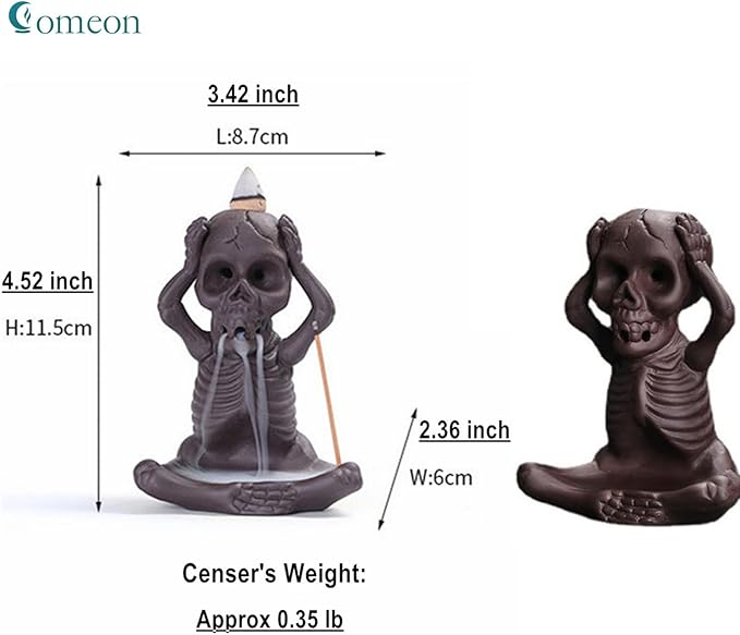 Comeon Backflow Incense Burner Skull Decor Incense Stick Holder Reverse Flow Censer Incense Waterfall Burner + Backflow Incense Cones, Incense Sticks, Tweezer, Mat (Set of 3)