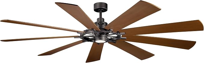 Kichler Gentry XL 85" Ceiling Fan with Lights, 1-Light LED, 3000K, 9-Blade Modern Rustic Fan for Bedroom in Anvil Iron, (85" W x 16.5" H), 300285AVI