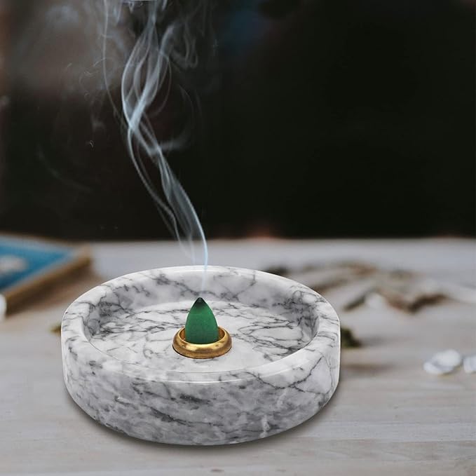 Handmade Natural Marble Incense Holder for Sticks and Cones-with 9 Holes, Multi-Functional Incense Burner Holder for Incense Sticks and Cones, Perfect Home Decor(Gray Marble, 4.7inch)