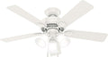 Hunter Swanson, Indoor, Ceiling Fan, with LED Lights, 44 inch, Fresh White | Standard Mount, Pull Chain, 5 Blades, For Bedroom, Living Room, Kitchen, 50885