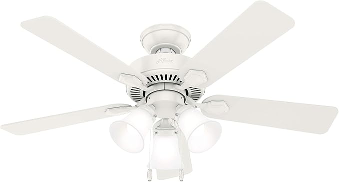 Hunter Swanson, Indoor, Ceiling Fan, with LED Lights, 44 inch, Fresh White | Standard Mount, Pull Chain, 5 Blades, For Bedroom, Living Room, Kitchen, 50885