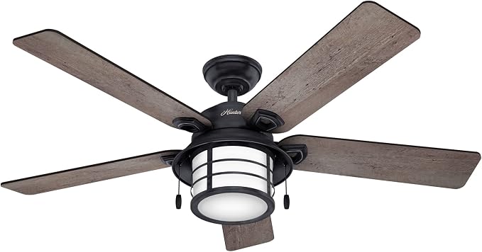 Hunter Key Biscayne, Outdoor or Indoor, Rustic, 54 inch, Weathered Zinc | Ceiling Fan, with LED Light, Standard Mount, Pull Chain, For Bedroom, Living Room, Patio, 59135