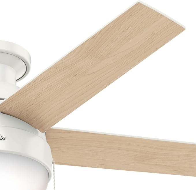 Hunter Anslee, Indoor, Ceiling Fan, with LED Light, 46 inch, Fresh White | Low Profile Mount, Pull Chain, 5 Blades, For Bedroom, Living Room, Kitchen, 59269