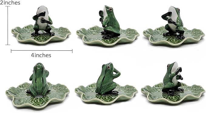 2" Dark Green Frog On 4" Wide Lotus Leaf Ceramic Incense Stick Holder Artistic Collectible Figurine for Adult Collectors Interior Accent Gift Handcrafted Porcelain Home Room Decor