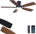 JSAITEE 46 Inch Low Profile Flush Mount Ceiling Fan with Lights, Brown | 46In Flush Mount Ceiling Fan with 3CCT Dimmable, 6 Wind Speeds and Timing, Low Profile Fan for Modern
