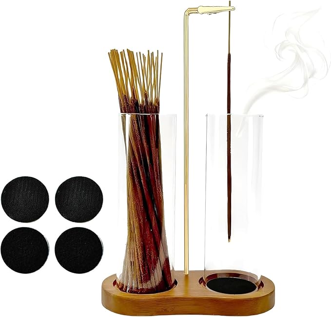 2 in 1 Incense Stick Holder - Glass Incense Holder with Ash Catcher & Incense Storage and Sticky Pads, Anti-Ash Flying Incense Stick Burner for Meditation Yoga Spa Home Office Decor
