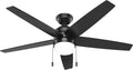 Hunter Bardot, Indoor, Ceiling Fan, Modern, 5 Blades, 52 inch, Matte Black | with LED Light and Pull Chain, Standard Mount, For Bedroom, Living Room, Kitchen, 52491
