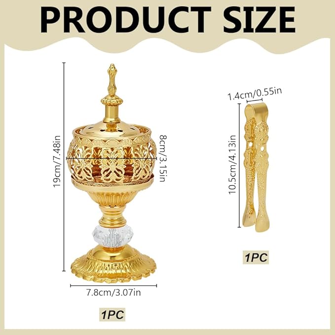 Church Incense Burner, Multi-Purpose Burner with Tong Charcoal Metal Vintage Censer Holder for Church Yoga Meditation and Home Decor