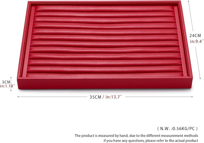 Oirlv Red Leather Ring Display Tray | Leather Exterior, Soft Microfiber Interior, Ring Tray with Cushioned Slots, Perfect for Jewelry Display and Storage