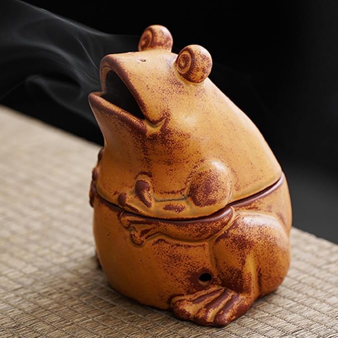 Frog Incense Holder with Lid Coil Incense Burner Ceramic Cone Incense Holder for Bedroom Yoga Room