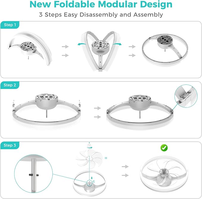 20 Inch Ceiling Fans with Lights and Remote, Flush Mount Low Profile Ceiling Fan with Light,3000K-6500K Dimmable,Modern LED Fandelier Ceiling Fan for Bedroom Living Room (White)