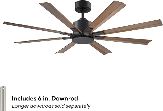 Modern Forms Size Matters Indoor and Outdoor 8-Blade 56in Smart Ceiling Fan in Matte Black/Distressed Koa with Remote Control