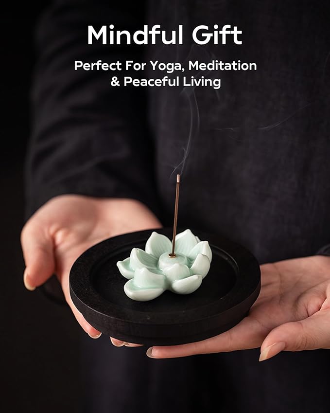 Zen Lotus Incense Stick Holder - Handmade Ceramic Ash Catcher Bowl for Home, Office, Yoga Studio Decor