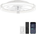 LEDIARY Ceiling Fans with Lights, 23 Inch Low Profile Ceiling Fan with Remote, 6 Speeds, Reversible, Dimmable Flush Mount Fan Light, Modern Fandelier Ceiling Fan with Lights for Bedroom, White