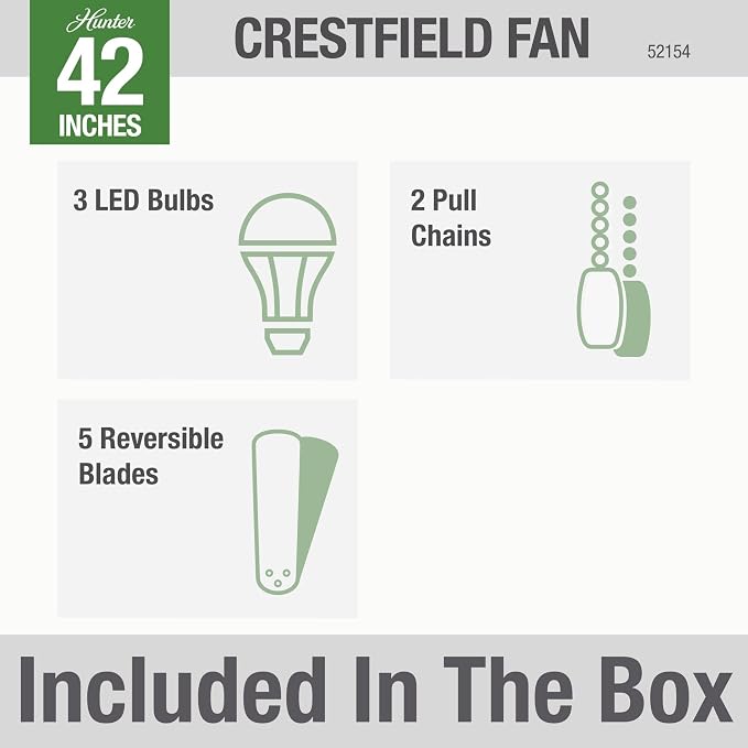 Hunter Crestfield, Indoor, Ceiling Fan, Quiet, 42 inch, Brushed Nickel