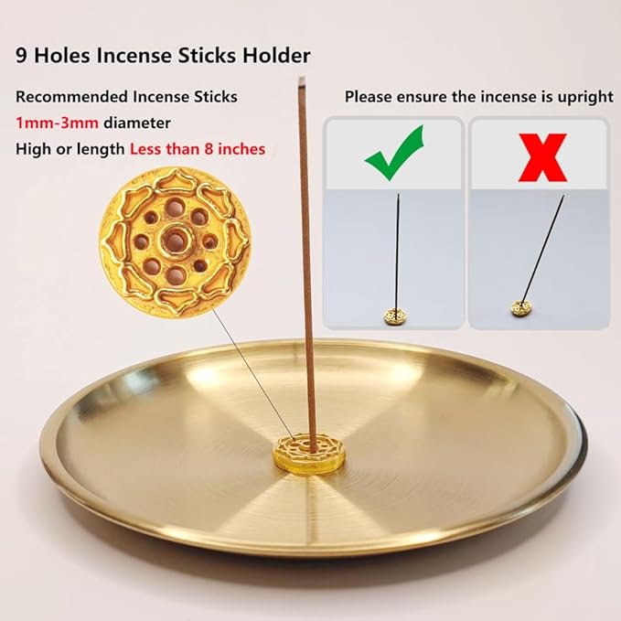 5in1 Incense Holder, Palo Santo Incense Burner, Sage Holder, Incense Burner for Incense Sticks Coil Cones,5.5 inches Ash Catcher for Meditation Yoga Room Home Decor (Brass)