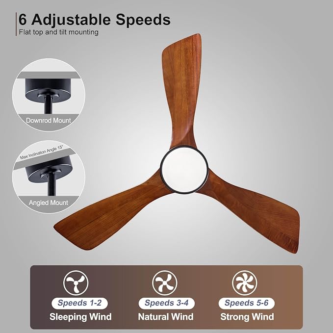 42 Inch Black Ceiling Fans with Lights and Remote,Dimmable LED Light,Quite Reversible DC Motor,Memory Function,Modern Solid Wood Indoor Outdoor Ceiling Fan with Light for Office Patios