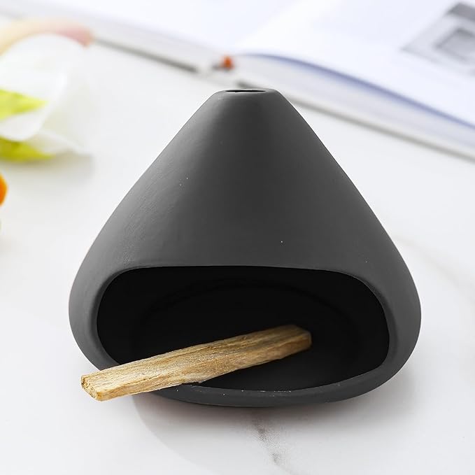 Palo Santo Holder Ceramic Incense Burner Holder Sage Holder for Burning, Ash Catcher Mini Chiminea Unique Home Decor for Meditation/Yoga (Black)