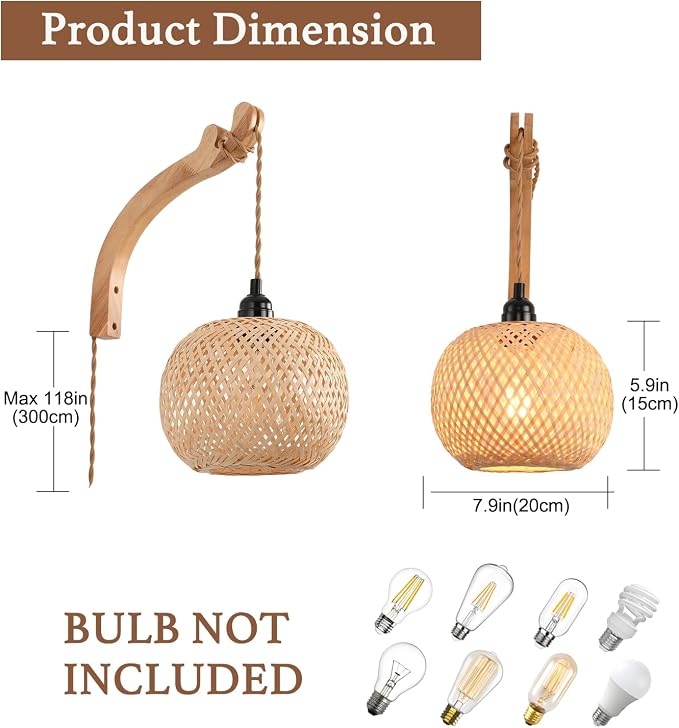Plug in Wall Sconce,Farmhouse Wicker Wall Lamp Plug in,Hand Woven Rattan Wall Light Farmhouse Rustic Boho Sconces Wall Lighting for Living Room Bedroom