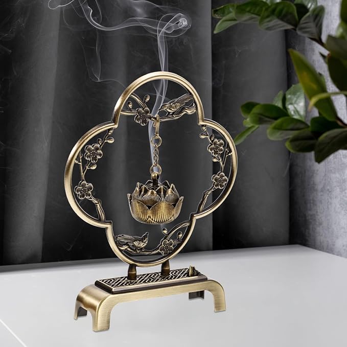 Homoyoyo Mini Hanging Thurible Incense Burner | Vintage Alloy Censer with Chain Rack | Retro Lotus Ball Ornament for Incense Cones/Charcoal | Compact Aromatherapy Decor for Home,Meditation&Present