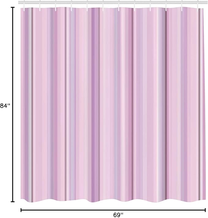 Ambesonne Stripes Shower Curtain, Abstract Ocean Inspired Palette Lines Geometrical Image Illustration, Cloth Fabric Bathroom Decor Set with Hooks, 84" Long Extra, Blush Lilac