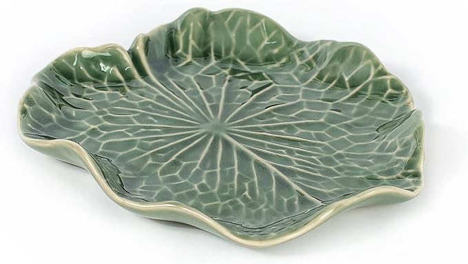 Tiny 4" Green Lotus Leaf Shaped Tray - Handmade Ceramic Porcelain Decorative Plate Dish Catchall Miniature Container for Jewelry Personal Items Incense Holders Trays Décor Gifts