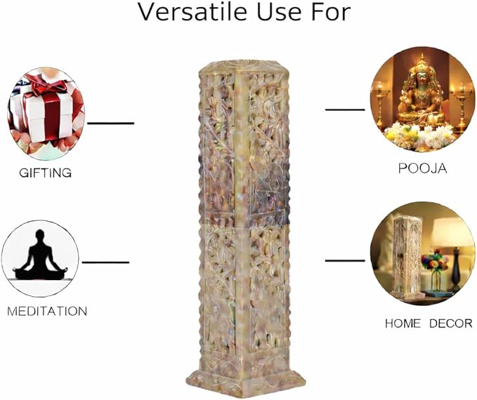 Handmade Stone Incense Stick Holder | Unique King Size Long Tower Burner | Camphore - Tealight - Dhoop Batti - Candles Holder for Yoga, Meditation and Home Decor. (Elephant)