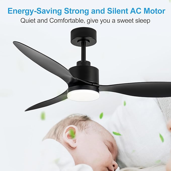 52" Ceiling Fans with Lights and Remote, Quiet DC Motor, 3 Reversible Blades, 6-Speed, Modern Industrial Black Ceiling Fan with 3-Color LED Light Fandelier for Bedroom Living Room