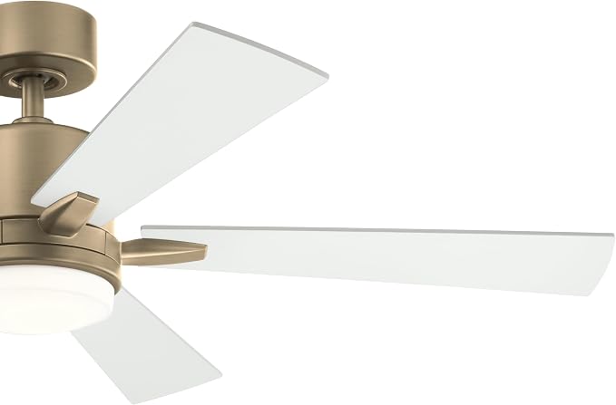 Kichler Lucian Elite 52 in Indoor Ceiling Fan with LED Light, 5 Blade Modern Champagne Bronze Fan with Matte White Blades for Bedroom, Living Room, Office, 330000CPZ