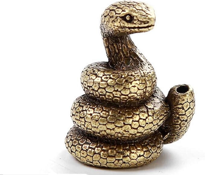 DMtse Brass Mini Antique Snake Statue Incense Holder Burner Ornaments Meditation Serene Statue Figurine Collectible Gift