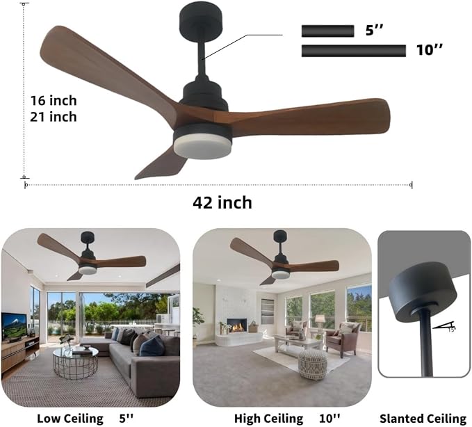 42 inch Ceiling Fan with Light,LED Lighting with 3 Color Dimming, 6 Speed Remote Control, Timing Function, and a Quiet Reversible Motor. Suitable for Bedrooms, Living Rooms, and Dining Rooms