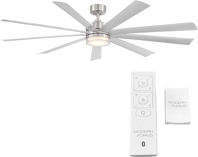 Wynd XL Smart Indoor and Outdoor 9-Blade Ceiling Fan 72in Stainless Steel with 3500K LED Light Kit and Remote Control worksworks with Alexa and iOS or Android App
