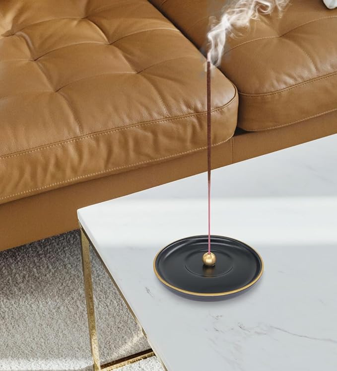 Sermo Evil Eye Ceramic Incense Holder Burner (Black with Brass Holder)